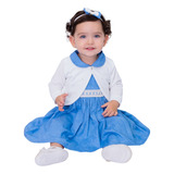 Roupa De Bebê Menina Vestido Com Bolero E Tiara 100 Algodão