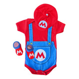 Roupa De Bebe Menino Body Super Mario Com Boina E Meia Tema