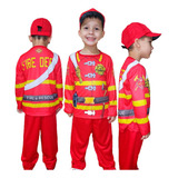 Roupa De Bombeiro Luxo Com Chapéu Infantil Para 3 A 10 Anos