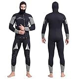 Roupa De Mergulho 5mm Masculina Neoprene Com Capuz Frio Mar Termica Para Surf Pesca Sub XXG Preto Cinza 