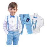 Roupa De Pajem Casamento Azul 4 A 12 Anos Kit 4 Peças Lindo 