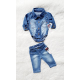 Roupa Infantil Calça Jeans E Camisa Body Bebê Menina