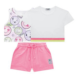 Roupa Infantil Conjunto Cropped Blusa E Shortinho Neon