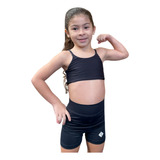 Roupa Infantil Fitness Feminino Top E Short Com Cós Alto
