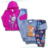 Roupa Infantil Kit 2 Conjuntos Moletom Bebê Menina Frio