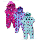 Roupa Infantil Kit 3 Macacão Zíper Longo Plush Bebê Promo