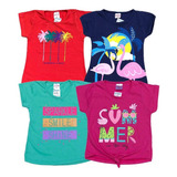 Roupa Infantil Kit C 4 Blusa Camiseta Menina Verão Atacado