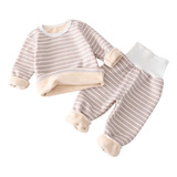 Roupa Íntima Térmica Casual De Lã Listrada Para Crianças De