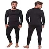 Roupa íntima Térmica Masculina Long John Conjunto Para Clima Frio Masculino 2 Peças Camisa De Manga Longa E Leggings Camada De Base De Lã Térmica- Preto- GG