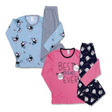 Roupa Juvenil Kit 2 Pijamas Menina Inverno Frio Barato