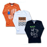 Roupa Juvenil Kit 3 Camiseta Menino Inverno Tam. 10/12/14/16