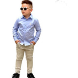 Roupa Menino Social Juvenil Camisa Azul Calça Sarj 10 Ao16