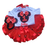 Roupa Minie Vermelho Ou Minie Rosa Tutu Body tiara 1 Ano