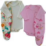 Roupa Para Bebê Prematuro Kit 2 Body 2 Mijão Com Pé Algodão