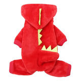 Roupa Pet Dinossauro Vermelho Cachorro E Gato Capuz Fantasia