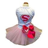 Roupa Pet Fantasia Vestido Super Girl Rosa Para Cachorro