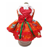 Roupa Pet Vestido Caipira Laranja Luxo Festa Junina Cão