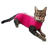 Roupa Protetora Pós-Cirúrgica Pet Para Castração De Gato Fêmea - Tecido De Algodão Cor Rosa E Roxo Com Zíper E Velcro Ajustável No Pescoço -Rosa- 0-