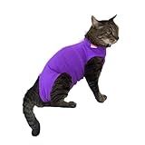Roupa Protetora Pós-Cirúrgica Pet Para Castração De Gato Fêmea - Tecido De Algodão Cor Rosa E Roxo Com Zíper E Velcro Ajustável No Pescoço -Roxo- 1-