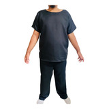Roupa Ração Em Oxford Masculino Preta Candomblé Umbanda 2pç