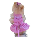 Roupa Roupinha Pet Cachorro Com Guia Rosa Barbie Spitz Lulu