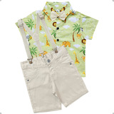 Roupa Safari Arca De Noé Tradicional Verde Com Bege Infantil