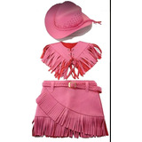 Roupa Sertaneja Colete Country Couro Chapéu Americano Saia