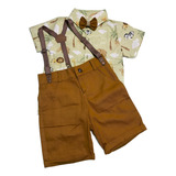 Roupa Social De Festa Safari Infantil Menino Suspensório