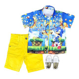 Roupa Sonic Festa Aniversário Infantil Conjunto Social