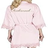 Roupão De Noiva Feminino Quimonos De Madrinha De Casamento Para Festa De Casamento Roupão De Noiva Roupão De Cetim Roupão De Seda Roupão De Renda Roupão De Vestir Vestido Rosa Pálido B 3G