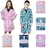 Roupão Infantil Microfibra De Banho Menino Ou Menina Feminino Ou Masculino Estampado Quimono 4 A 12 Anos De Frio Para O Inverno BR Idade 4 Anos 6 Anos Regular Dinossauro Azul Escuro 