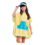 Roupão Poncho Infantil Atoalhado Com Capuz Amarelo Cecí