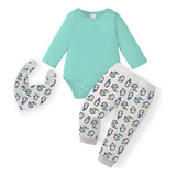 Roupas De Bebe Menino Conjunto 3pçs Body Bebê Calça Babador