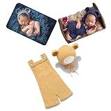 Roupas De Fotografia Para Bebês Recém-nascidos- Acessórios Para Fotografia Infantil- Conjunto De Macacão De Crochê- Roupas De Mohair De Malha Para Meninas- 2 Peças- Bege- Newborn 0-3 Month