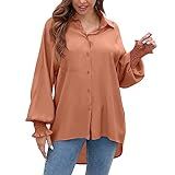 Roupas Femininas Outono 2023 Elegante Moletom Casual Gola Redonda Lapela Manga Raglã Camisas Soltas Pulôver Botão Laranja M
