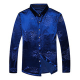 Roupas Florais Masculinas Camisas De Veludo Dourado Manga