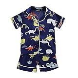 Roupas Infantis T Dinossauro Meninos Camisa Infantil Pijama Conjunto De Pijama Shorts Bebê Seda Botão (azul Escuro, 1-2 Anos)