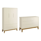 Roupeiro Classic 3 Portas   Cômoda Sapateira Areia Madeira