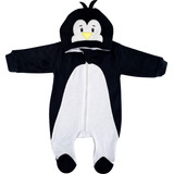 Roupinha Bebê Macacão Plush Pinguim Fantasia