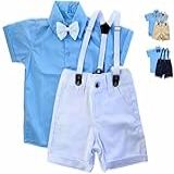 Roupinha Social Bebê Batizado Menino Conjunto Kit 4 Peças Camisa Azul Gravata Bermuda Suspensório  6 A 11 Meses  Azul E Azul Marinho 