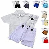 Roupinha Social Bebê Batizado Menino Conjunto Kit 4 Peças Camisa Bermuda Gravata Suspensório 6 A 11 Meses Azul Claro 