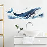 RoyoLam Adesivos De Parede De Baleia Azul Removíveis Em Aquarela Para Berçário- Sala De Estar E Banheiro- Decoração De Animais Marinhos Descascar E Colar Arte De Parede Do Oceano