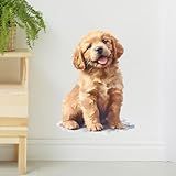 RoyoLam Adesivos De Parede De Cachorro Sentado Removível Golden Retriever Para Berçário- Sala De Estar E Sala De Jogos Infantil- Aquarela- Decoração De Animais De Estimação- Arte De Parede