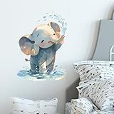 RoyoLam Adesivos De Parede De Elefante De Bebê De Desenho Animado Removível Para Berçário- Banheiro E Sala De Jogos Infantil- Decoração De Jogos Aquáticos- Arte De Parede
