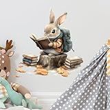 RoyoLam Adesivos De Parede De Leitura De Coelho Removíveis De Animais Para Berçário- Sala De Aula- Biblioteca E Sala De Jogos Infantil- Decoração De Coelho- Arte De Parede