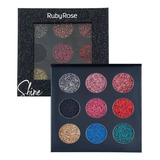 Ruby Rose 2 Paleta De Sombra Shine Glitter Cremoso 9 Tons
