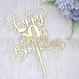 Ruscalin Topo De Bolo De Feliz Aniversário De 50 Anos- Topo De Acrílico Dourado Espelhado Para Comemorações De 50 Anos- Ideias De Decoração De Festa De Aniversário-aniversário- Lembrança Perfeita Para