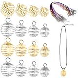 Rustark 100 Peças 4 Tamanhos Pingentes De Contas Espirais Com 20 Peças Correntes Suporte De Pedra Espiral De Ouro E Prata Colar Gaiola Pingentes Achados De Joias Para Fabricação De Joias E