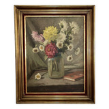 S Rodrigues Jr Quadro Antigo Óleo Sobre Tela Vaso Flores