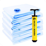Saco À Vácuo Viagem Mala 50x60 Cm Organizador Kit 6 Bomba